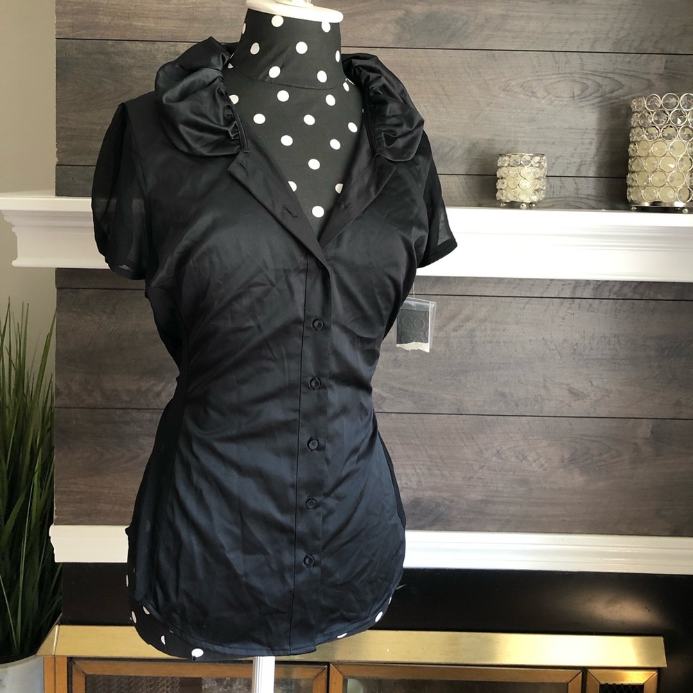 Black Silky Blouse w/Puffy Collar